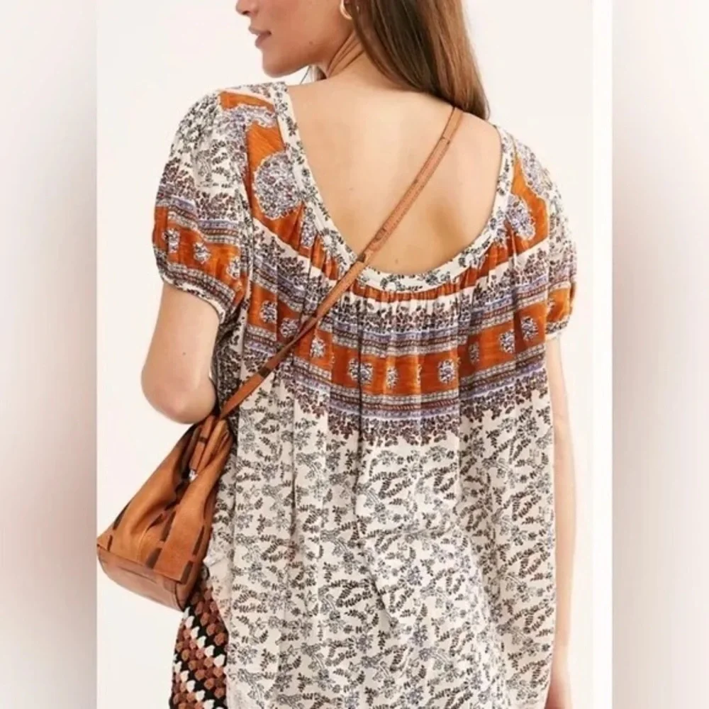Free People Paisley Tee Slouchy Oversized Graphic Boho Festival T-Shirt Size XS